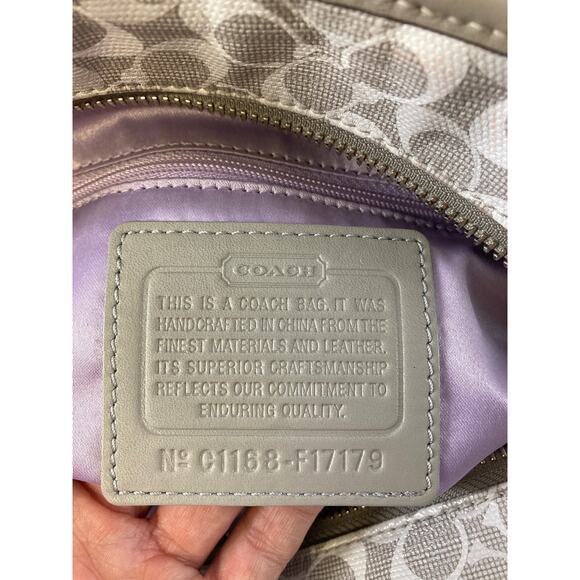 COACH F17179 GRAY WHITE COATED CANVAS SIGNATURE HANDBAG - Picture 14 of 14